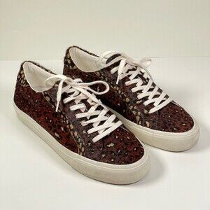 Madewell Sidewalk Low-Top Sneakers Painted Leopard Colorblock Calf Hair Size 10